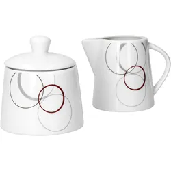 2tlg. Set Zuckerdose 28cl & Milchkännchen 23cl Palazzo mit Dekor-Kreisen in grau und dunkelrot