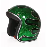 Alpha Speeds Super Flake Jet Helm Biker Chopper Motorrad Jethelm Custom Helmet - M - grün