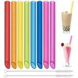 16 Stück Bubble Tea Strohhalme, Wiederverwendbare Strohhalme, Farbige Dicke Strohhalme mit 2 Reinigungsbürsten für Verschiedene Getränke (26cm x 1cm)