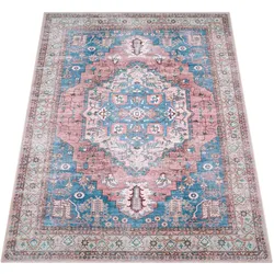 Teppich PACO HOME "Bordeaux 246", bunt (mehrfarbig), B:160cm H:4mm L:220cm, Polyester, Teppiche, Kurzflor, Orient-Optik, Pastell-Farben, Vintage Design, waschbar