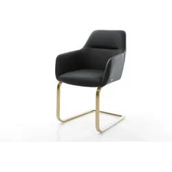 DELIFE Freischwinger Pejo-Flex Echt-Leder Schwarz Freischwinger flach Gold Taschenfederkern, Esszimmerstühle