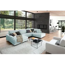 KAWOLA Sofa CARA Wohnlandschaft U-Form Cord hellblau Longchair links