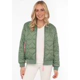 Zwillingsherz Bomberjacke "Be Happy", Damen, Gr. L, grün (tannengrün), Steppware, Obermaterial: 100% Polyester, regular fit kurz, angesetztes Bündchen, Jacken Bomberjacke, modisch, Kontrastdetails, regular fit, langärmelig, mit Herzsticker