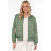 Zwillingsherz Bomberjacke "Be Happy", Damen, Gr. L, grün (tannengrün), Steppware, Obermaterial: 100% Polyester, regular fit kurz, angesetztes Bündchen, Jacken Bomberjacke, modisch, Kontrastdetails, regular fit, langärmelig, mit Herzsticker