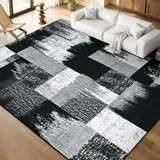 Alishomtll Teppich Wohnzimmer 160x230 cm, Kurzflor Schlafzimmer Moderne Geometrische Anti-Rutsch Waschbar Teppich Pflegeleicht Weicher Langlebig Groß Rechteckig Rugs, Schwarz Grau