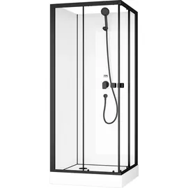 Marwell Prime Style Square Komplettdusche mit Schiebetür 80 x 200 cm Schwarz Weiß Sicherheitsglas inkl. Duschtasse