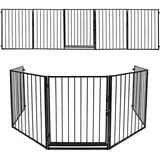 Joparri 2X Kaminschutzgitter mit Tür 304 cm Metall Ofenschutzgitter Laufgitter Laufstall Absperrgitter Tierschutzgitter Türschutzgitter für Kinder-Sicherung, 5-teilig (je 60 x 75 cm) Schwarz