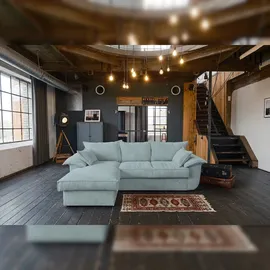 KAWOLA Sofa DAMETO Ecksofa Bettsofa Schlafsofa mit Stauraum Cord hellblau