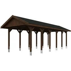 Skan Holz Wallgau - Satteldach Einzelcarport Breite 380 cm Gr. 3 - 380 x 900 cm Dachschalung Dachschalung mit Dachschindeln (schwarz) nussbaum Holzcarport