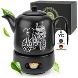 YC YANG CHAI Yang Chai Teekanne mit Stövchen - Keramik Schwarz Matt 1.3L - Teekanne mit Siebeinsatz - Tropffrei & Hitzebeständig - Handgefertigte Keramik Tee Kanne - langanhaltende Wärme - YC GATOLO