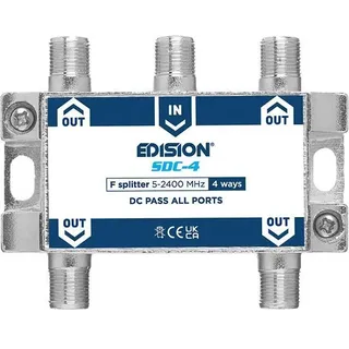 Edision SDC-4 SAT-Verteiler 4-Fach geignet für TV, Satellit, Kabel-Fernseher, Radio, Unicable, Frequenzbereich 5-2400Mhz, DVB-S2, DVB-T2, DVB-C, DC Durchgang, 4-Wege