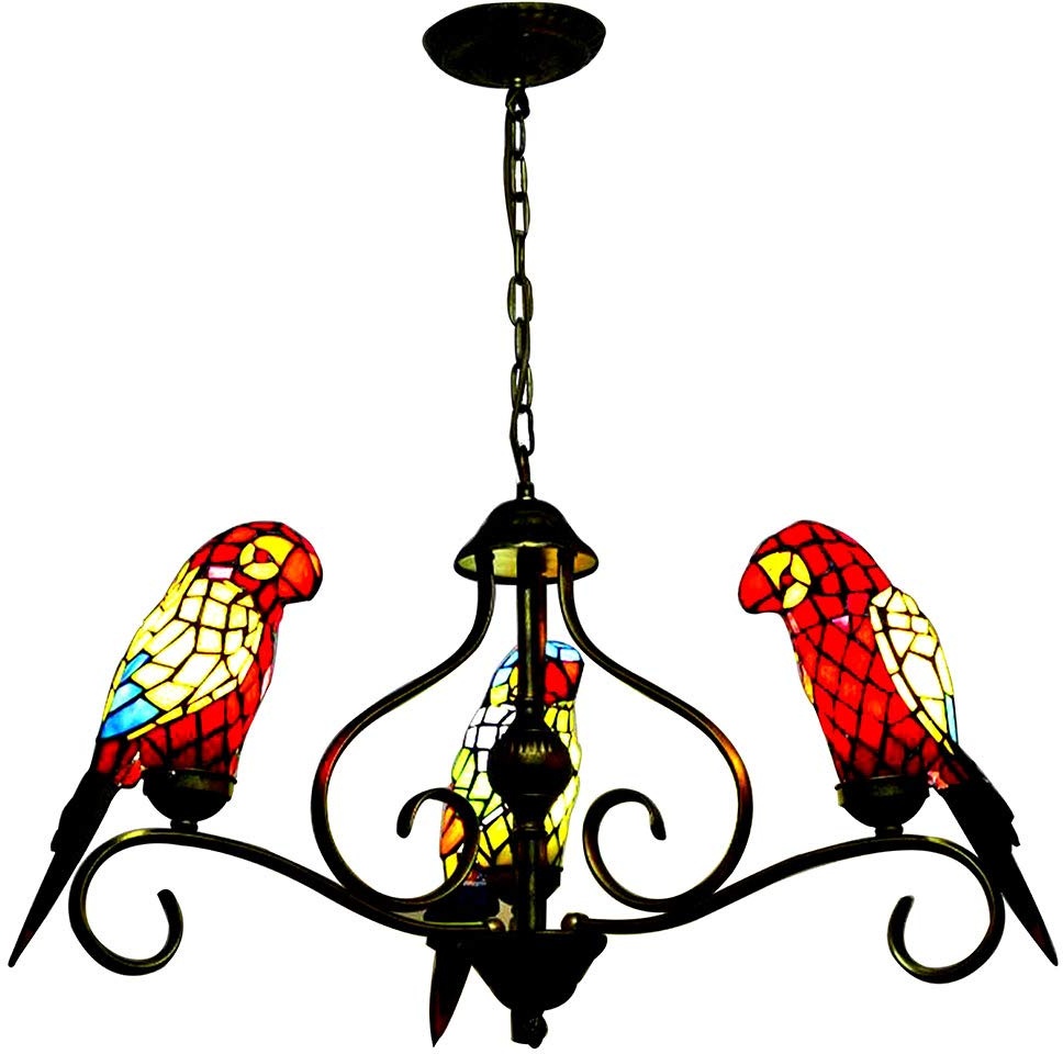Parrot Tiffany-Art-Pendelleuchten, 3-Light Hanging Leuchte Decke Rustic hängende Beleuchtung für Kücheninsel Esszimmer Theke,C
