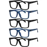 Eyekepper 5-Pack Oversized Lesebrillen mit großem quadratischem Rahmen für Damen und Herren - 3x Schwarz + 2x Blau +1,00 - +1.00