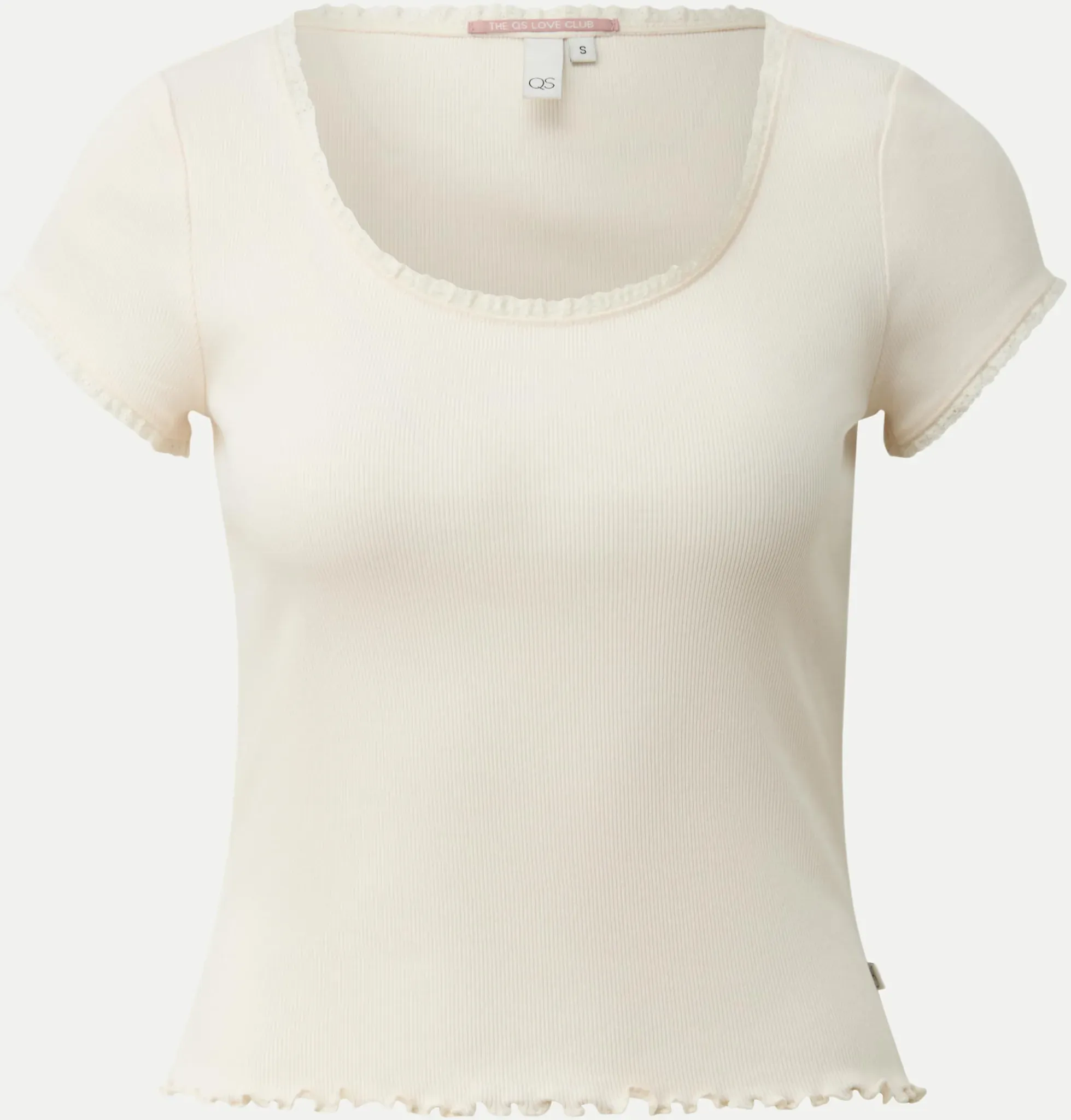 Rippshirt mit Spitzenkante Beige S