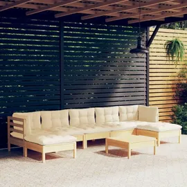 vidaXL Garten-Lounge-Set 8-tlg. creme Kiefernholz