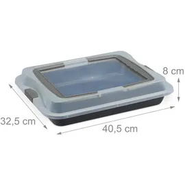 Relaxdays Backblech mit Deckel, 3in1 Kuchen Transportbox, BxT 40,5 x 32,5 cm, rechteckige Backform, Transporthaube, grau