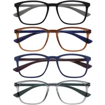 OPULIZE Max Lesebrille 4 Pack - Klassische große rechteckige Fassung - Brillen in mattem Schwarz, Braun, Blau & Grau - Herren Damen Unisex - RRRR78-1237 - +3,50
