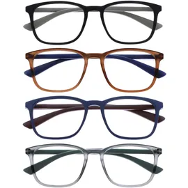 OPULIZE Max Lesebrille 4 Pack - Klassische große rechteckige Fassung - Brillen in mattem Schwarz, Braun, Blau & Grau - Herren Damen Unisex - RRRR78-1237 - +3,50