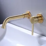 Wandmontierter Waschbecken-Wasserhahn, Wand-Mischbatterie aus hochwertigem Messing, verdeckter Badezimmer-Wasserhahn, 360° drehbarer Kalt- und