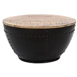 byLIVING Couchtisch BOWL/runder Beistelltisch Massivholzplatte Mangoholz natur hell-braun D 70 cm/Gestell Metall schwarz pulverbeschichtet/dekorativer Kaffeetisch/D 70, H 38 cm