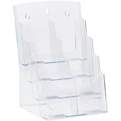 Relaxdays Prospekthalter A4 / DIN Lang, 4 Etagen, Acryl, Flyer Aufsteller Tisch & Wand, HBT: 35x24,5x24cm, transparent