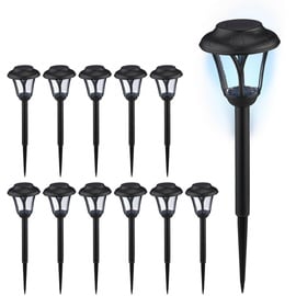 Relaxdays Solarlampen 12er Set, LED Solarlicht mit Erdspieß, HD: 39 x 11 cm, Moderne Gartenbeleuchtung, draußen, schwarz