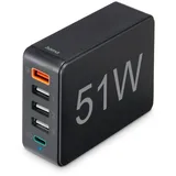 Hama Schnellladegerät 5 Ports 1x QC 3.0 3x USB-A 1x USB-C PD 51W schwarz