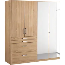 Kleiderschrank RAUCH "Harburg Bestseller im Schlafzimmer", braun (struktureichefarben hell), B:181cm H:197cm T:54cm, Schränke, Schlafzimmerschrank Schrank Garderobe mit Spiegel