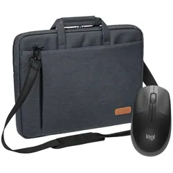PEDEA Notebooktasche "Elegance", 17,3" + Logitech M190 Maus für Notebooks bis 43,9cm, grau