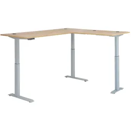Vito Eckschreibtisch CLYDE, höhenverstellbar, 185 x 177 cm - Mauvella Eiche Dekor - Silbergrau - Metall - elektrisch höhenverstellbar
