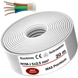 MAS Premium Feuchtraumkabel Stromkabel 5-170m Mantelleitung NYM-J 5x1,5, 2,5, 4, 6, 10 oder 16 Elektrokabel Ring für feste Verlegung (NYM-J 5x2,5 mm2, 20m)