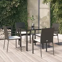 vidaXL Polyrattan Garten-Essgruppe 5-tlg. schwarz inkl. Kissen 3185120