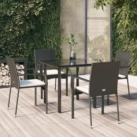 vidaXL Polyrattan Garten-Essgruppe 5-tlg. schwarz inkl. Kissen 3185120