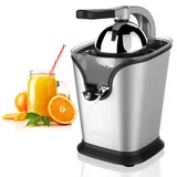 HEINRICHS elektrische Edelstahl Zitruspresse Juicer inkl. Fließstopfunktion professioneller Hebelarm rostfrei Universalaufsatz für Zitrusfrüchte Granatapfelpresse Saftpresse 100Watt, Heinrich ́s