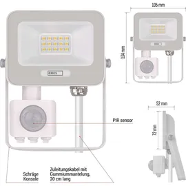 EMOS LED Strahler Aluminium 10 W mit Bewegungsmelder 20 cm weiß