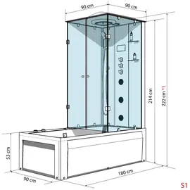 AcquaVapore Dusche Wanne Kombination K05-L01-EC Duschkabine 180x90