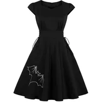 Ro Rox Osric Fledermaus Swing Kleid Gotisch Rockabilly Korsett mit Schnürung und Stickerei, Schwarz, M - M