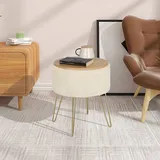 Woltu Sitzhocker mit Stauraum runder Fußhocker Teddy-Fleece Metallbeine beige
