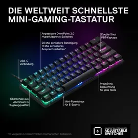 SteelSeries Apex Pro Mini, Gaming Tastatur, Mechanisch, Sonstiges, Kabelgebunden, Schwarz