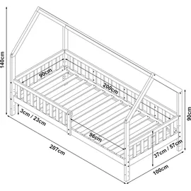 [en.casa] Hausbett Ydre 90 x 200 cm Kiefer weiß