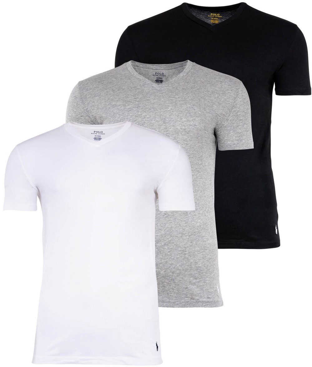 POLO RALPH LAUREN Herren T-Shirts, 3er Pack - V-NECK 3-PACK UNDERSHIRT, V-Ausschnitt, Baumwolle Weiß/Grau/Schwarz L