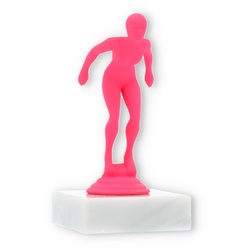 Pokal Kunststofffigur Schwimmerin pink auf weißem Marmorsockel 12,3cm