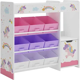 [en.casa] Kinderregal Søndreland 80 x 90 x 30 cm mit Einhorn Motiv lila-rosa