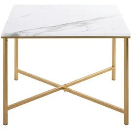 Haku-Möbel HAKU Möbel, Couchtisch - Beistelltisch Weiß, Gold marmoroptik quadratisch, X-Form, 60x47x60 cm