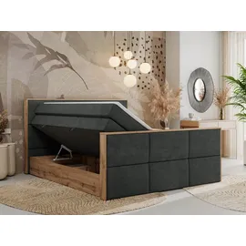 MKS Meble Doppelbett, Boxspringbett ALBERO 2 KING DUO mit zwei 7 Härtezonen Multipocket-Matratzen, genähtes Kopfteil und Front, Bettkästen - 180... - Dunkelgrau