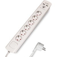 FeinTech Steckdosenleiste mit USB und Flachstecker, 6-Fach Mehrfachsteckdose mit Schalter, Überspannungsschutz und 3m Kabel, MD000633