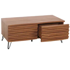 Mendler Couchtisch HWC-M49, Wohnzimmertisch Tisch, 3D-Design 2 Schubladen MDF Metall 46x110x55cm ~ Walnuss-Optik