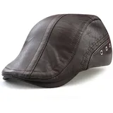 Kuyou Herren Gatsby Flatcap PU-Leder Schiebermütze Ivy Schirmmütze Kappe (Classic Kaffee) - Einheitsgröße