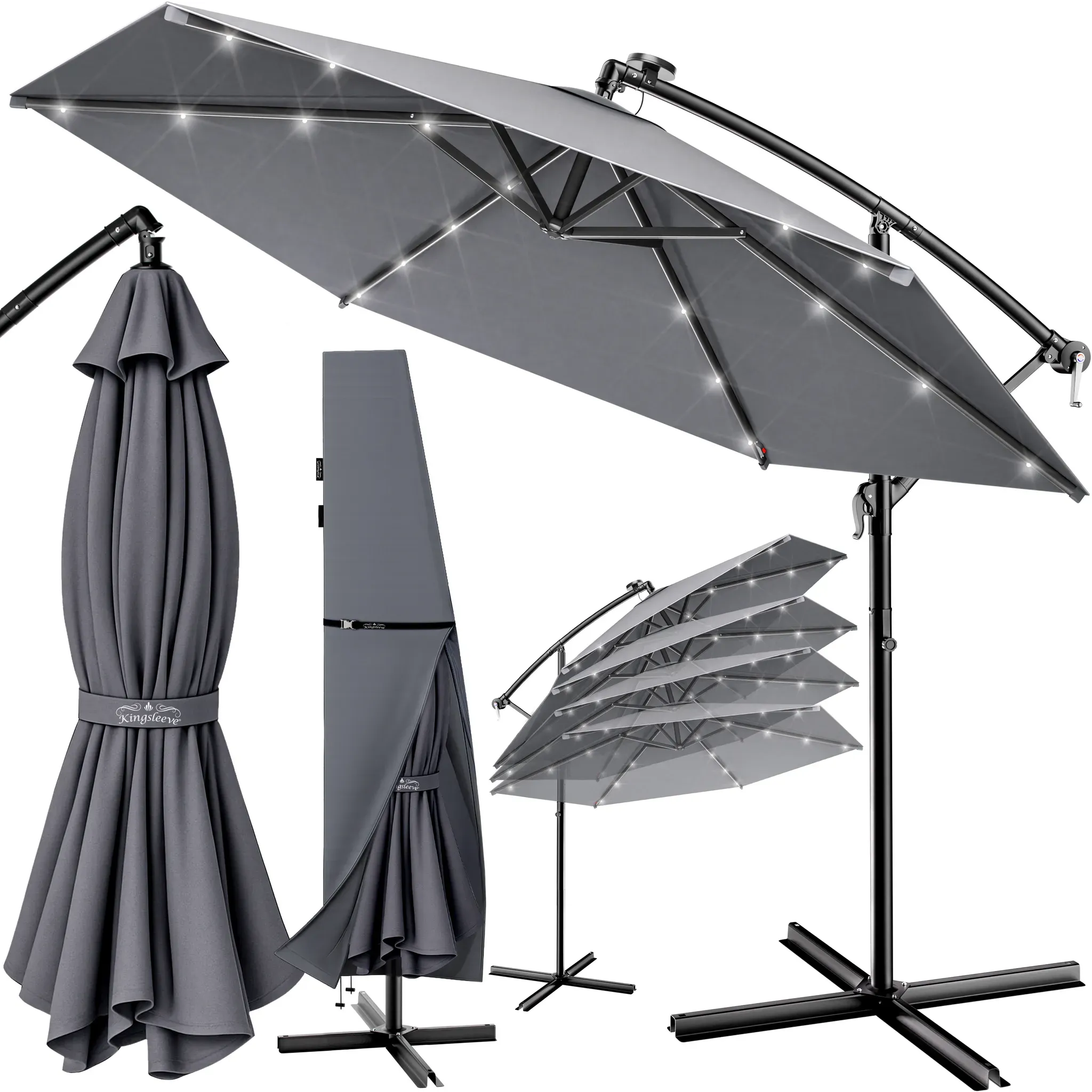 Solar Cantilever Parasol Haiti Anthracite 3m Crank & Tilt with LED