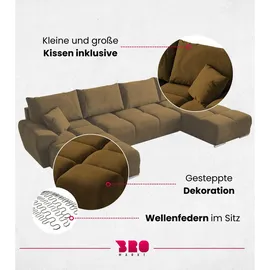 bromarkt Ecksofa NUBES Schlaffunktion Bettkasten U-Form 372x184x85cm Senf - Gelb,